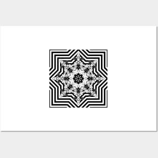 Black White Geometrical Floral Mandala Posters and Art